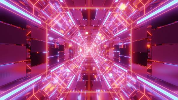 istock endlless science-fiction space galaxy glass tunnel corridor with flying glowing sphere particles 3d illustration wallpaper background 1196323694