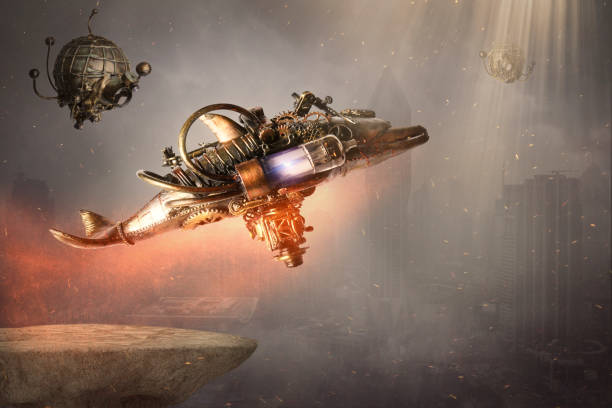 istock Steampunk robot flying machine of the future 1196324339
