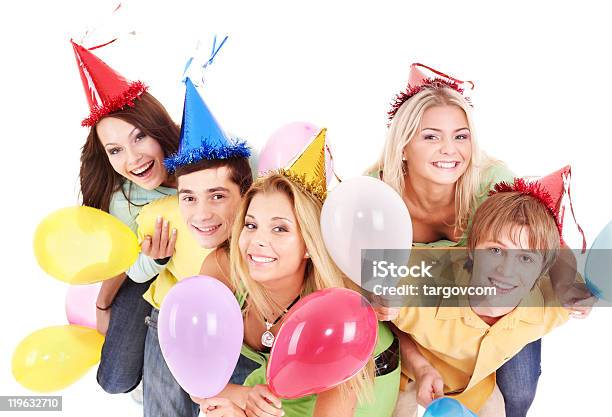 若者のグループでのパーティの帽子保持バルーンます - カットアウトのストックフォトや画像を多数ご用意 - カットアウト, カラー画像, ティーンエイジャー
