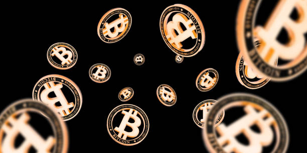 istock Bitcoin exchange. Gold Falling coins on black. Litecoin, Ethereum Cryptocurrency background. 1196329204