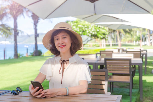istock vacation:Woman in hat relaxing on beach 1196330111