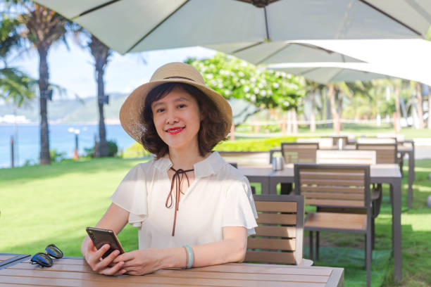 istock vacation:Woman in hat relaxing on beach 1196330165