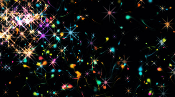 istock Festive background of colored stars on a black background 1196330936