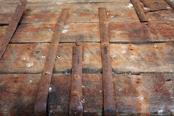 istock Metal rusty surface of old wooden kist. 1196338544