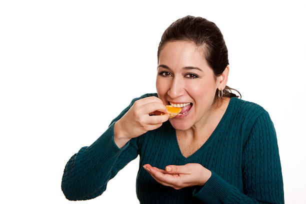 istock Eating juicy mandarin orange slice 119633871