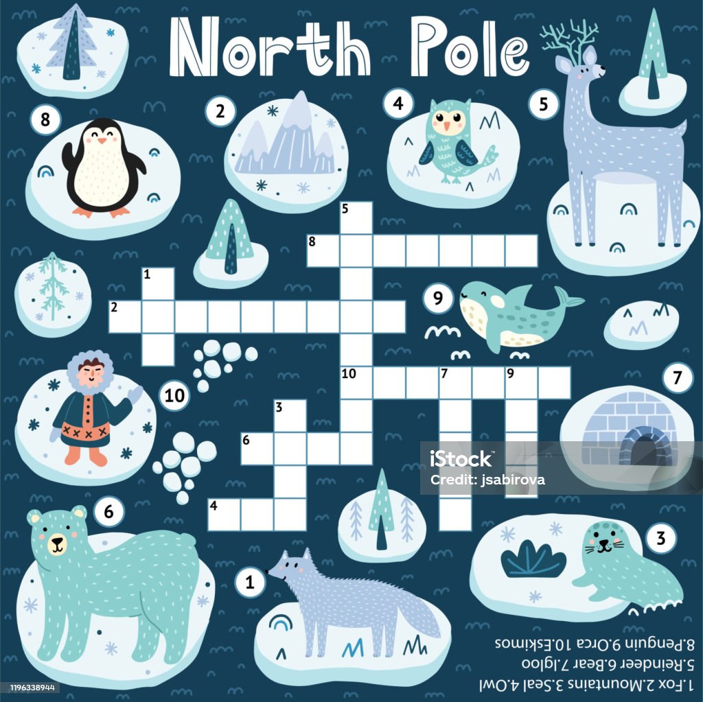North Pole Crossword Game For Kids Educational Puzzle Game With Arctic  Animals Stock Illustration - Download Image Now - iStock