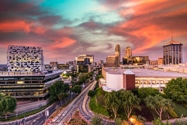 istock Sandton city twilight with colorful clouds 1196339235