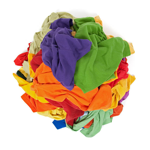 istock Heap of colorful clothes from above 119634103