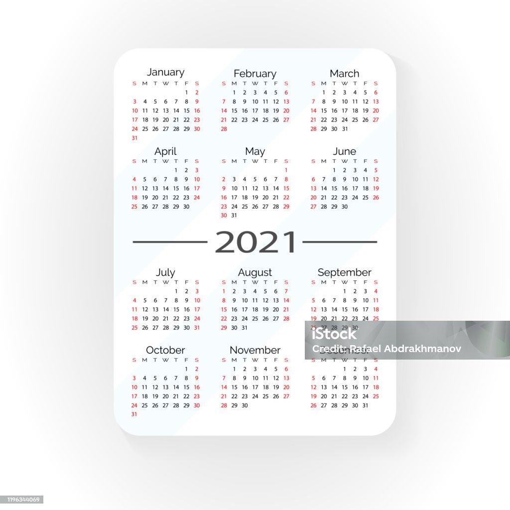 Pocket Vector Calendar 2021 Year Text Centered Minimal Business Simple