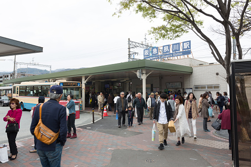 People at Hankyu Shukugawa Station in Nishinomiya, Hyogo Prefecture, Japan.