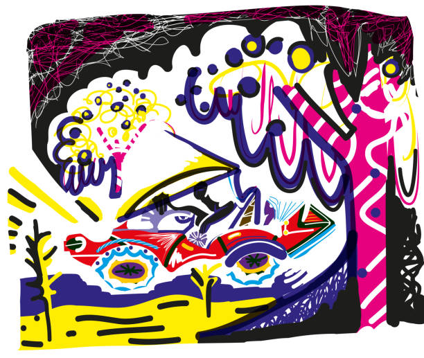 istock abstract illustration of man driving car at night. 1196350395