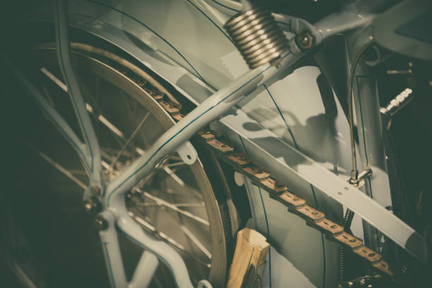 Close up shot of a vintage motorcycle drive belt.