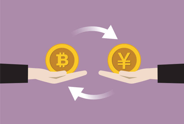 istock Businessman exchange currency between Cryptocurrency coin with YEN coin 1196354791