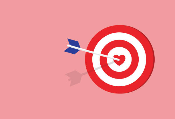 Arrow hitting a heart target Admiration, Affectionate, Agreement, Aspirations, Lover, Love, Valentine day pink promise stock illustrations
