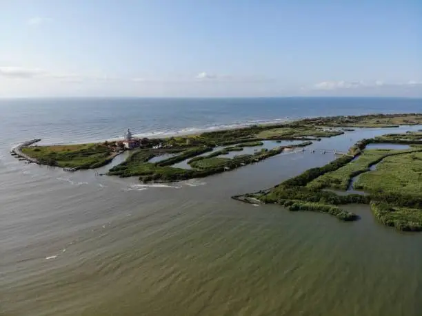 Images from above of the Po Delta and a lighthouse on the coast