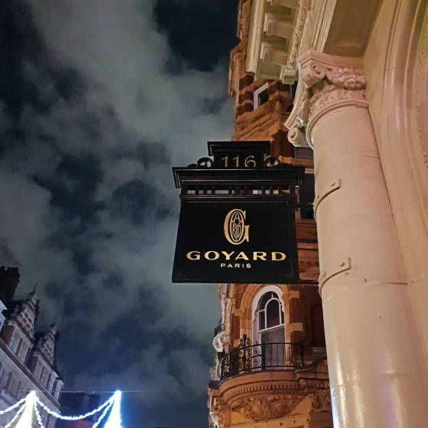 London, United Kingdom - November 30, 2019: Goyard store front in Mayfair, London at night. London is the capital city of England in the United Kingdom.