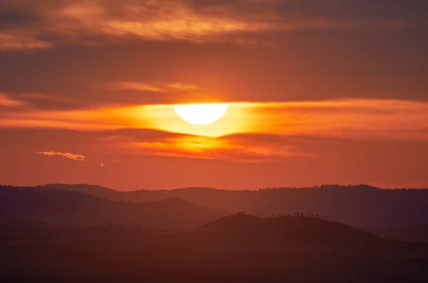 istock Distant hills over the steppe at sunset. 1196363424