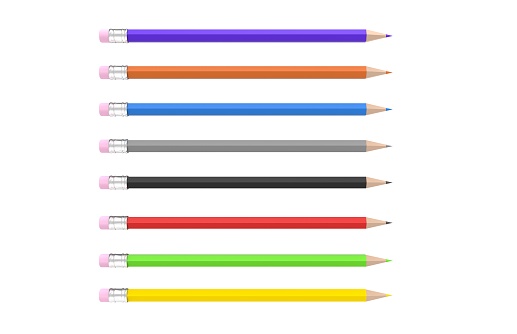 Colorful Pencils on White Background 3D Rendering