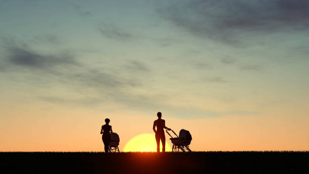 istock Family silhouette at Sunset 3D Rendering 1196369098
