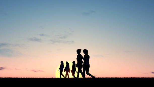 istock People Silhouette at Sunset 3D Rendering 1196369175