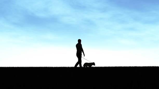 istock Man With Dog Outdoor at Sky 3D Rendering 1196369196