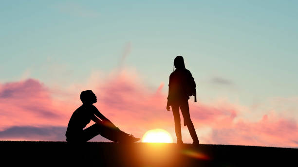 istock falling in love silhouette at sunset 3D Rendering 1196369217