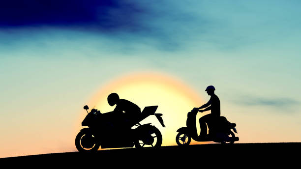 istock motorcycle silhouette at Sunset 1196369286