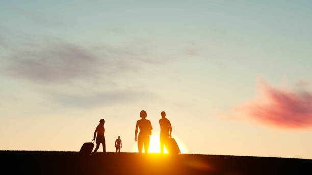 istock Family silhouette at Sunset 3D Rendering 1196369294