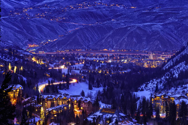 istock Avon Colorado in Winter at Twilight 1196371337