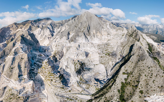 This is an areal view of a marmor mine in Carrara, Tuskany/Italy.