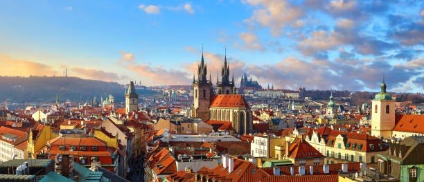 istock Top view of Prague, Czech Republic. Panoramic sunset. 1196378189