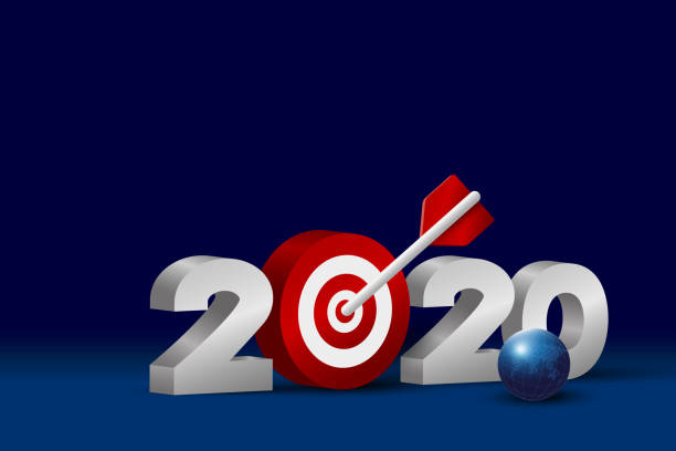 istock Business concept design of new year 2020 with target on blue background vector illustration 1196378998