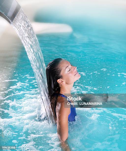 Spa Hydrotherapy Woman Waterfall Jet Stock Photo - Download Image Now - Spa Treatment, Hot Spring, Beauty Spa