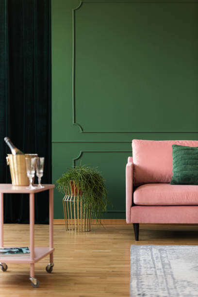 istock Modern glamour living room with pink sofa and table 1196385109