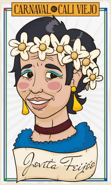 Vector illustration of Portrait of Jovita Character and Scroll for Cali Viejo Parade