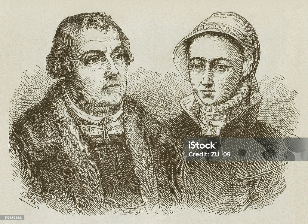 Martin Luther und seine Frau Catherine of Bora - Lizenzfrei Martin Luther - Reformator Stock-Illustration