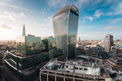 View of the iconic Walkie Talkie building, or the 20 Fenchurch Street, in the City of London.