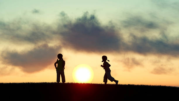 istock Children at sunset 3D Rendering 1196396762
