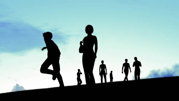 istock Family silhouette at Sunset 3D Rendering 1196396766