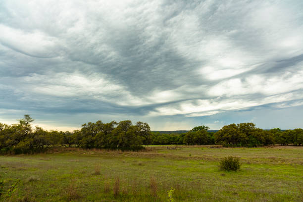 A ranch on a cloudy stormy day in the Texas Hill Country.