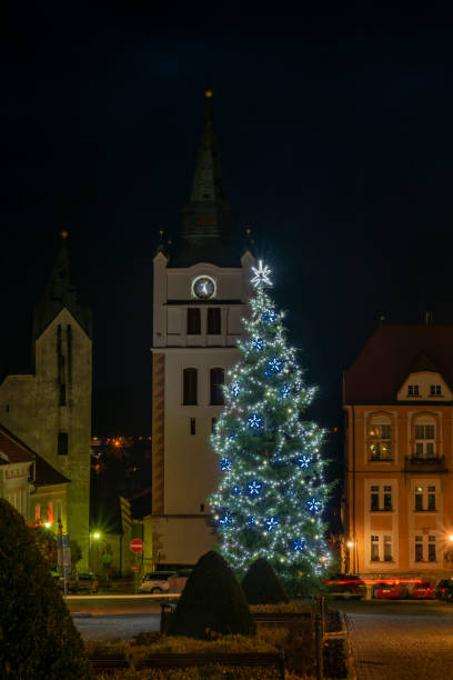 istock Christmas evening in Vimperk town in winter dark cold evening 1196401395