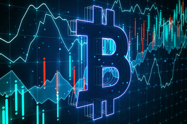 istock Business concept with bitcoin circuit at business statistic screen background. 1196403484