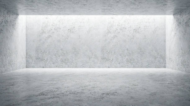 istock Minimal concept with modern monochrome light grey empty hall with mock up wall in front. 1196403615