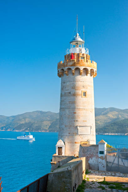 View of Portoferraio old city, with the Forte Stella and the Napoleon Villa. Isle of Elba, Livorno, Italy.