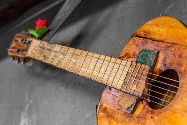 istock old guitar on concrete wall background with blurred front and back background with bokeh effect 1196408623