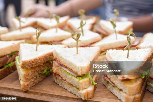 Kosher Catering Background Food Catering Slider Bar Background Vegan Sliders Ham And Vegetable Slider Bar Buffet Food For Party Catering Cuisine Culinary Gourmet Buffet Sandwich Tray Stock Photo - Download Image Now