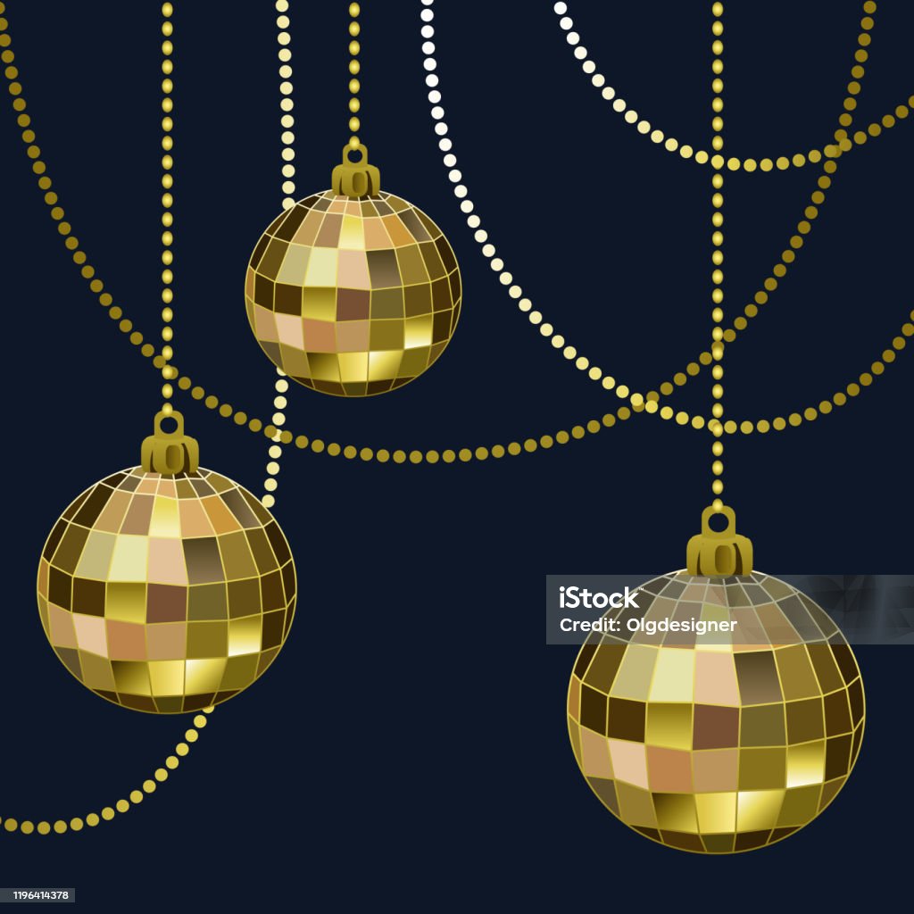 Christmas Greeting Card With Gold Disco Balls Stock Illustration - Download  Image Now - Disco Ball, Invitation, Christmas - iStock