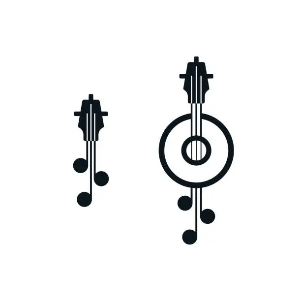 Vector illustration of Miniature guitar icons fretboard symbol