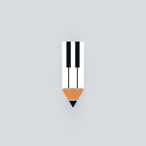 Abstract piano keyboard icons with pencil Piano keyboard symbols with pencil. Abstract music and education logo design. composer stock illustrations