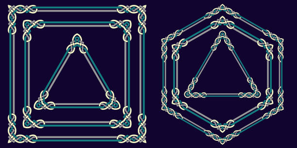 Set of different form shapes of frames frames in Oriental style. Intertwined Chinese elements on dark background. Set of different form shapes of frames frames in Oriental style. Intertwined Chinese elements on dark background. Vector illustration. celtic cross stock illustrations
